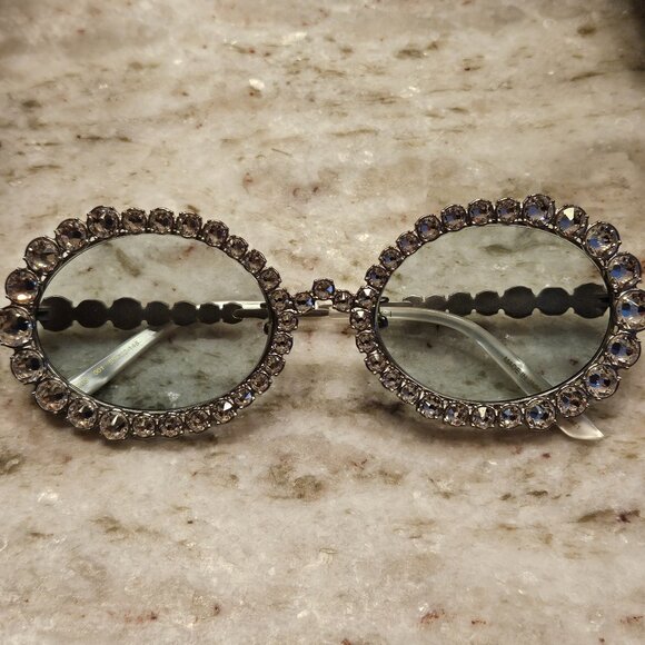 RARE GUCCI HOLLYWOOD FOREVER OVERSIZED OVAL EMBELLISHED CRYSTAL SUNGLASSES - Picture 1 of 13